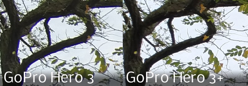 Deutliche Verbesserung von chromatische Aberration durch die neue Optik der Hero 3+.